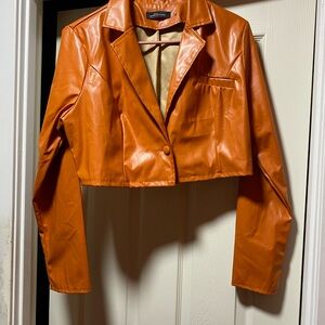 Forever 21 Burnt Orange Faux Leather cropped Blazer with matching skirt